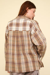 VERY J Contrast Plaid Raw Detail Shirt OutfitFlow